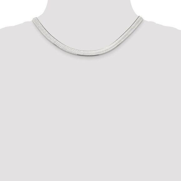 7mm, Sterling Silver Solid Herringbone Chain Necklace, 16 Inch - Picture 2 of 8